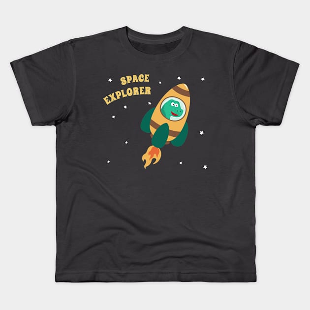 cute dinosaur astronaut play with his rocket. Kids T-Shirt by KIDS APPAREL